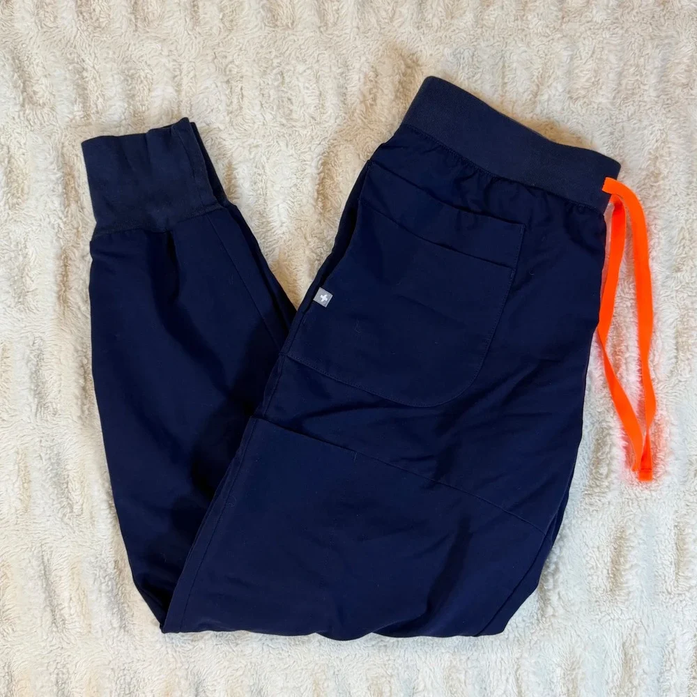 FIGS Zamorra Jogger Scrub Pants Navy Blue Neon Orange Drawstring W21SW2064 Men M